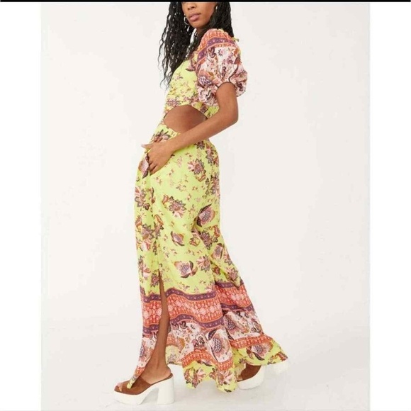 Free People Bali Citrus Skies Floral Wide Leg Jumper in Lime Size XS NWOT - Picture 9 of 9